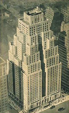 An aerial view of the Hotel New Yorker.