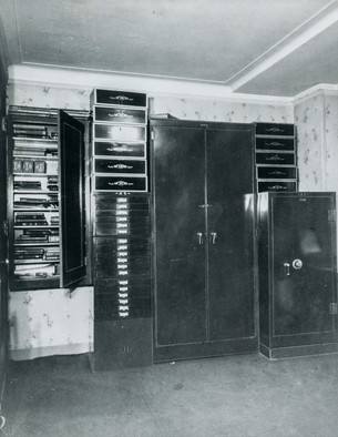 Tesla's safe and cabinets in his room at the Hotel New Yorker.
