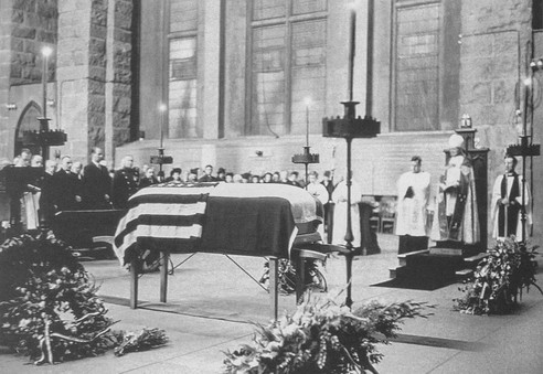 Tesla's funeral service at the Cathedral of St. John the Divine.